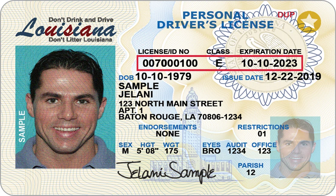 A personal driver's license of the state of Louisiana