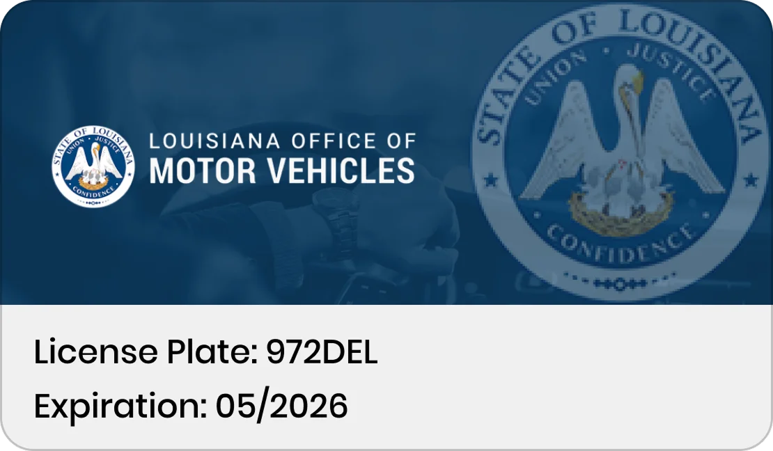 A vehicle registration card which displays the license plate and expiration
