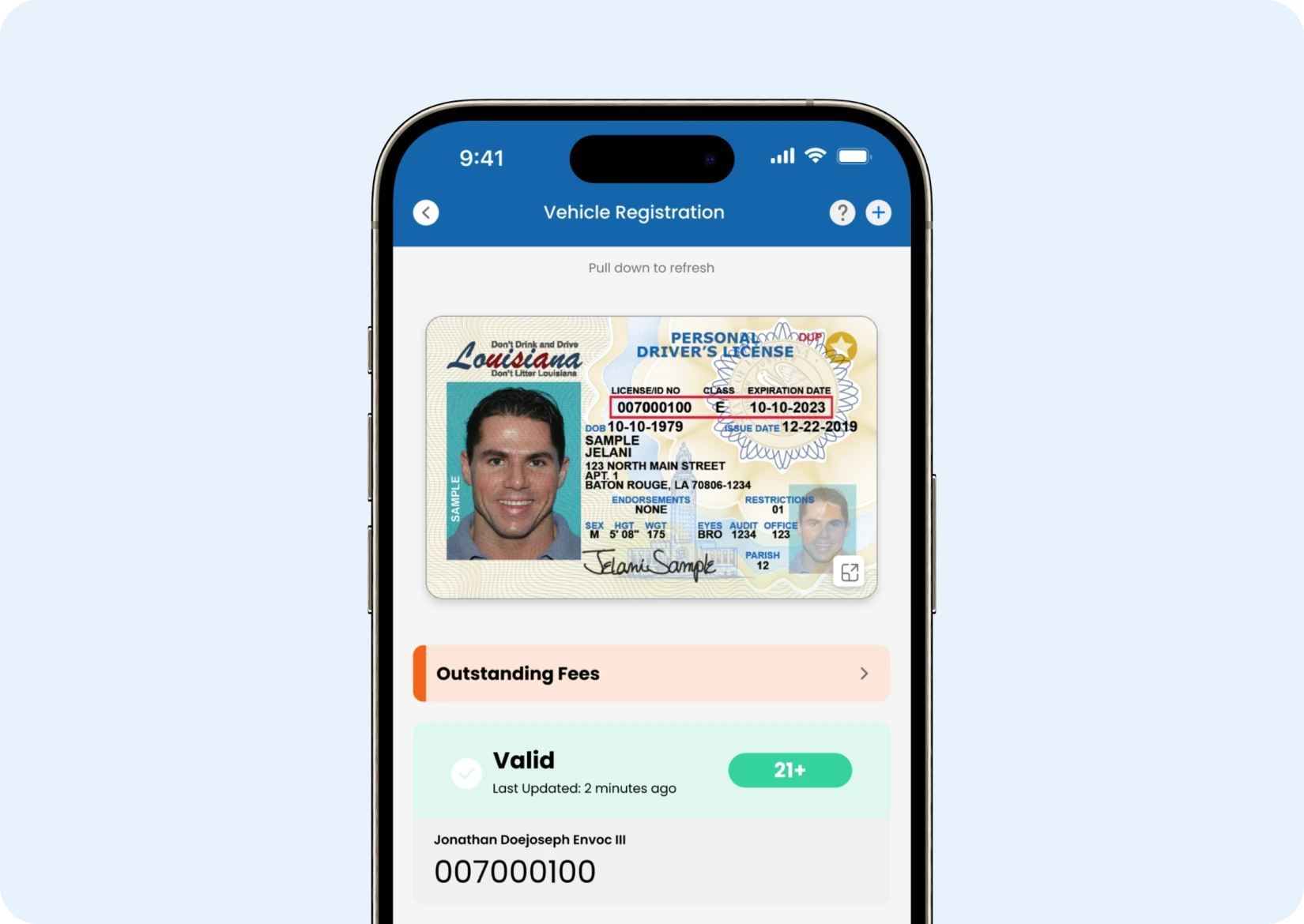 An iPhone displaying a page which shows the person's driver license