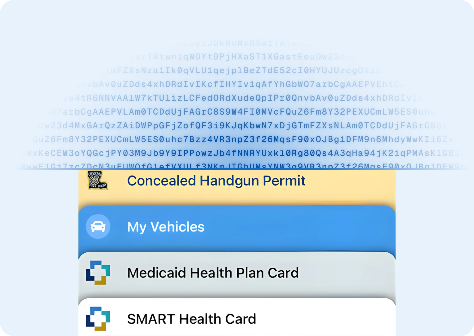 A group of stacked health and permit cards being scanned into encrypted codes